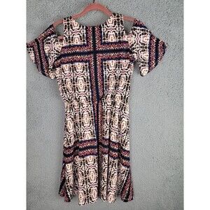 Maggy London Womens Dress 8P Short Sleeve Open Shoulder Swingy Happy Colorful